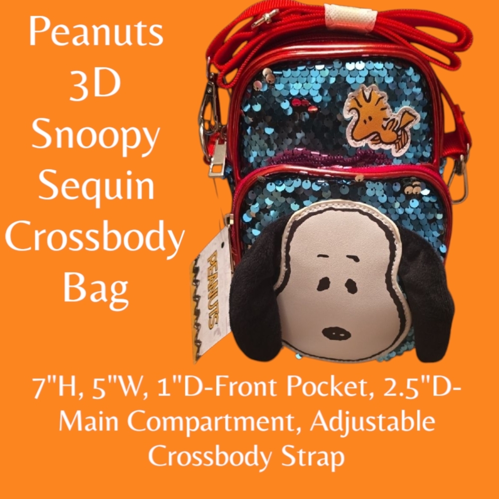 Peanuts 3D Snoopy Sequin Crossbody Bag Nwt